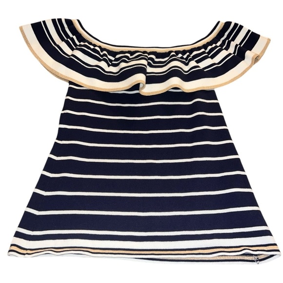 EUC Lilly Pulitzer Perelle Sweater Off The Shoulder Navy Gold Small Nautical - Picture 3 of 10